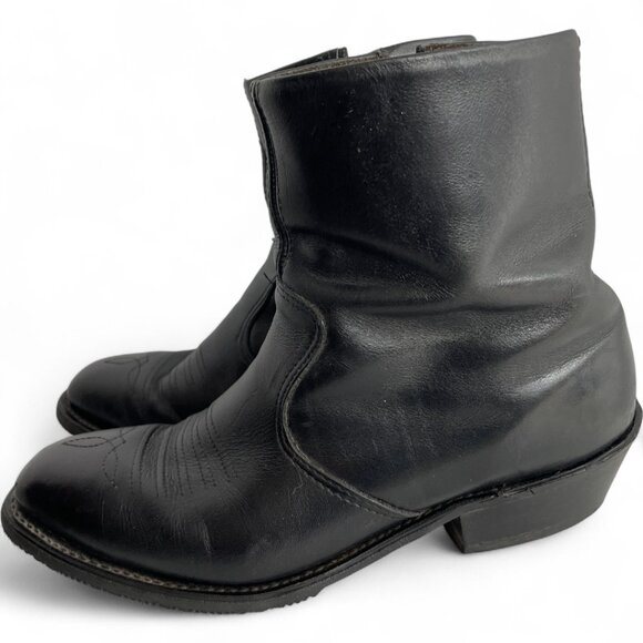 Double-H Black Leather Ankle Size Zip Western Biker Cowboy Boots Men's 9 EEE - Picture 5 of 11